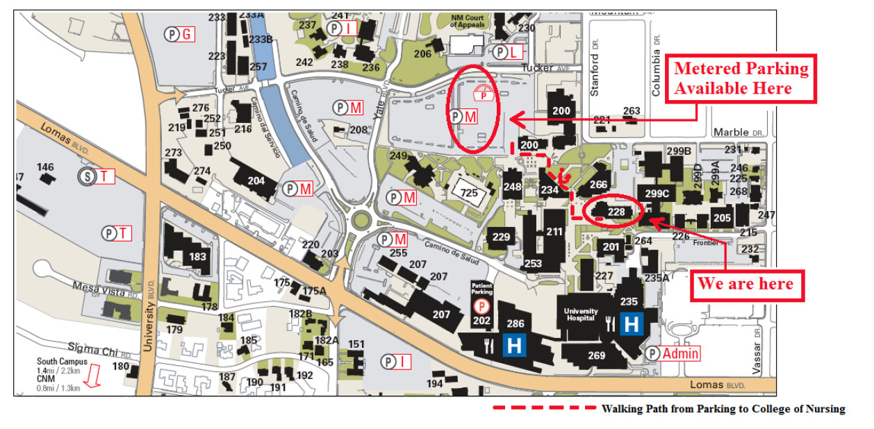 Map of visitor parking available on campus.