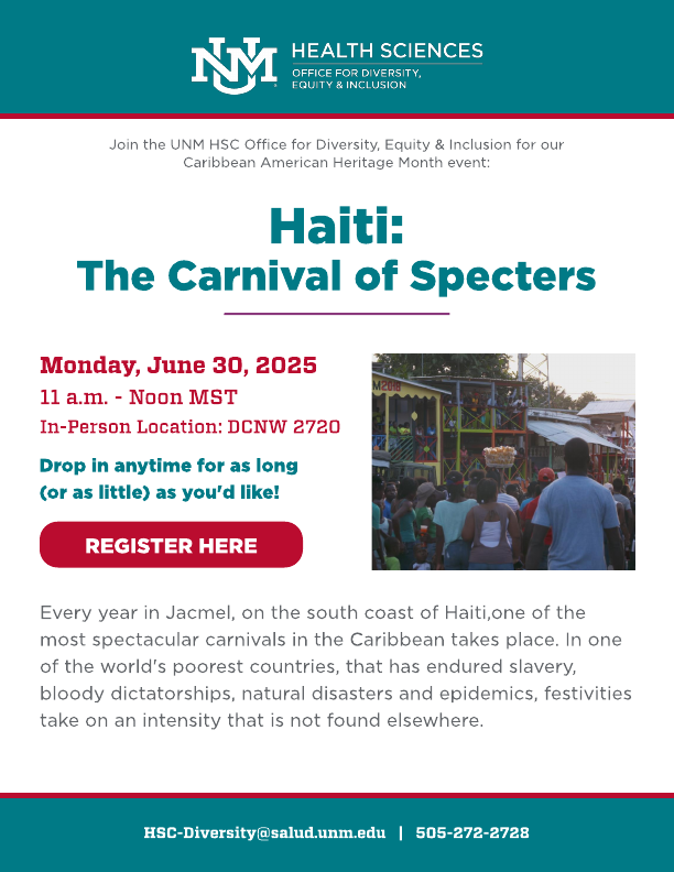 flyer for Caribbean American Heritage Month movie event Haiti: A Carnival of Specters