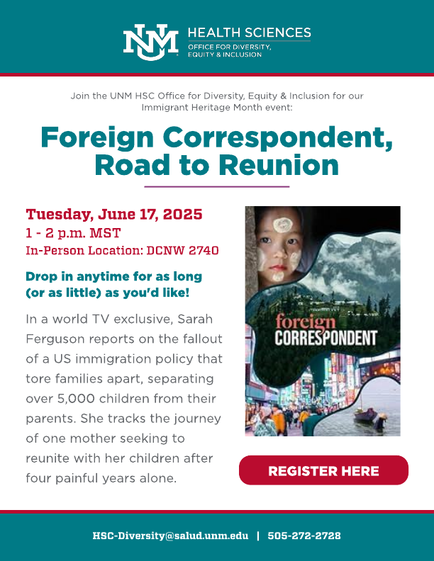 Flyer for Immigrant Heritage Month film viewing Foreign Correspondent Road to Reunion