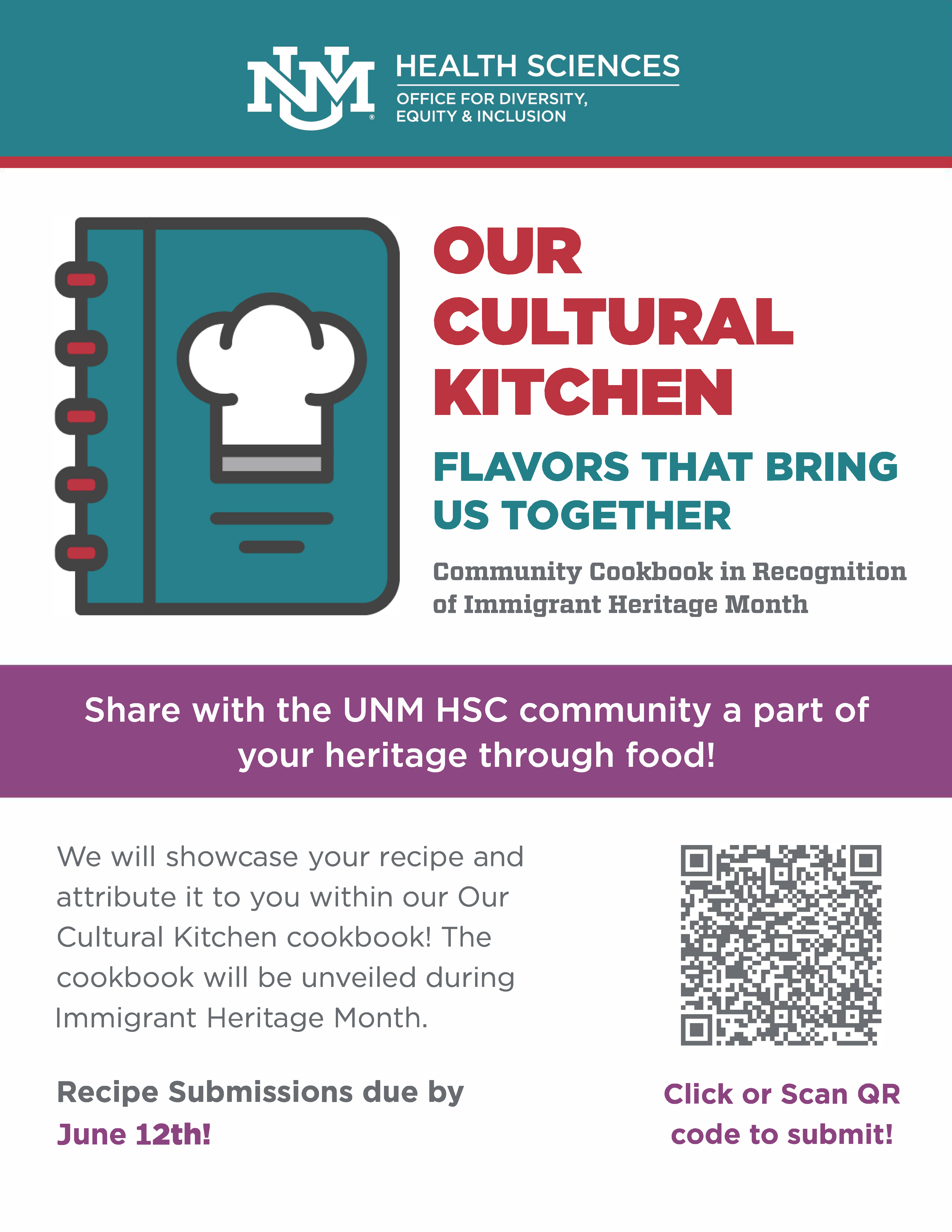 Flyer for our cultural kitchen cookbook