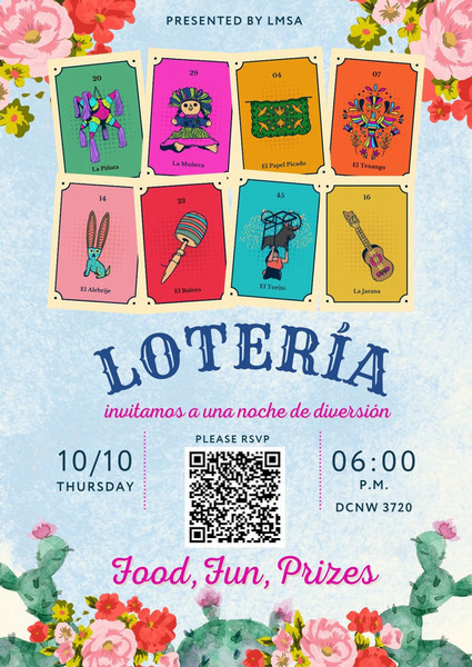 Flyer for La Loteria event with the date and time and location