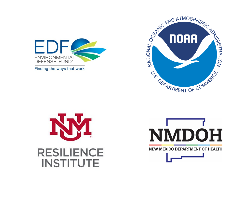 Logotipos de EDF, NOAA, UNM Resiliencia y NMDOH
