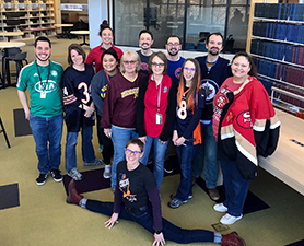 Group of people wearing red.