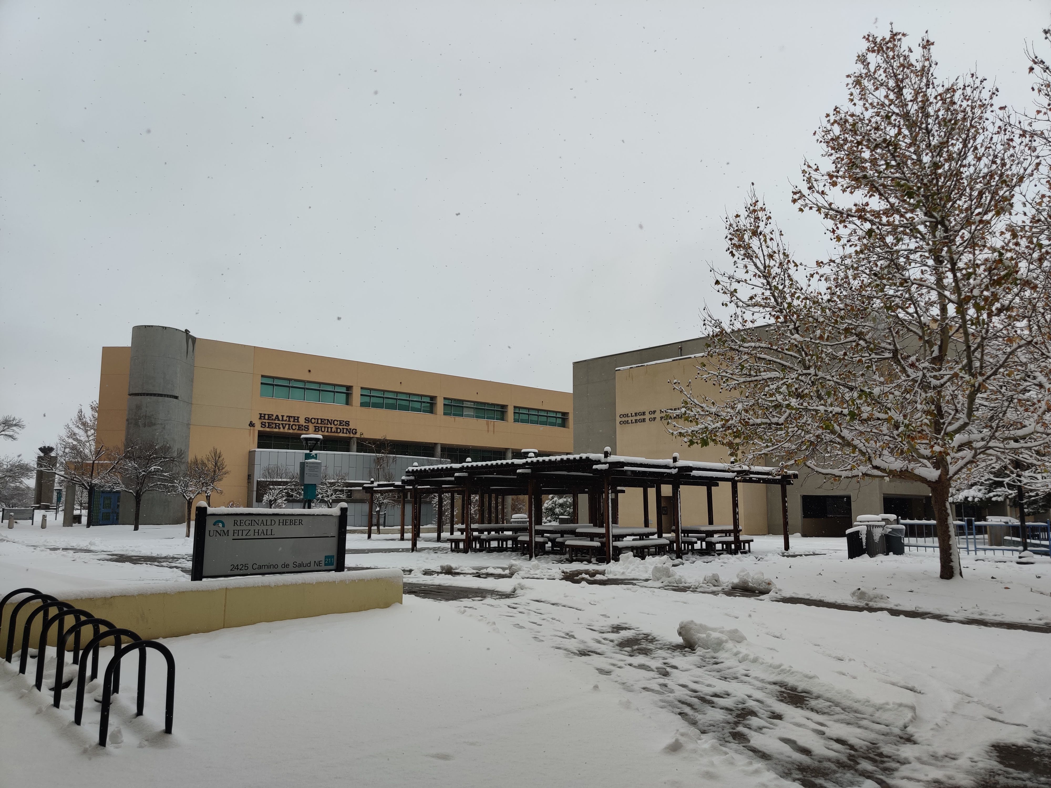 Campus with snow.