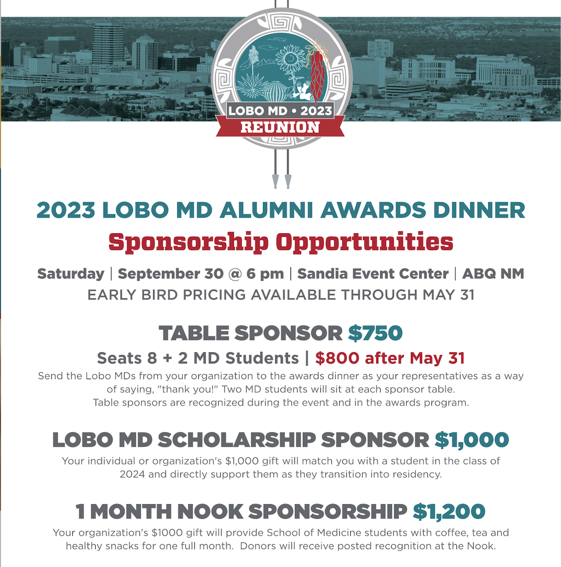 Sponsorship Opportunities for the 2023 Lobo MD Reunion
