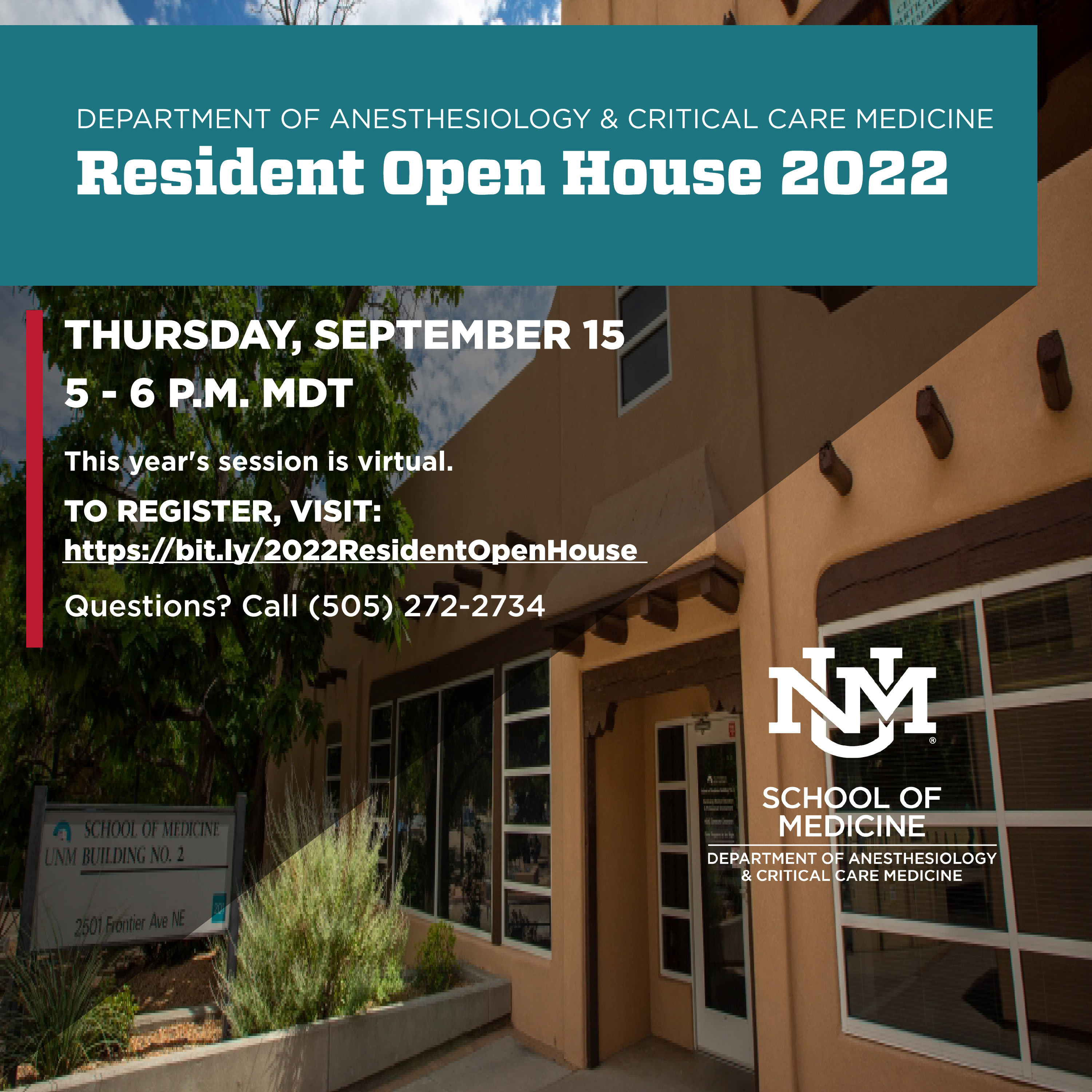 anes open house flier with text on an image of the med two building