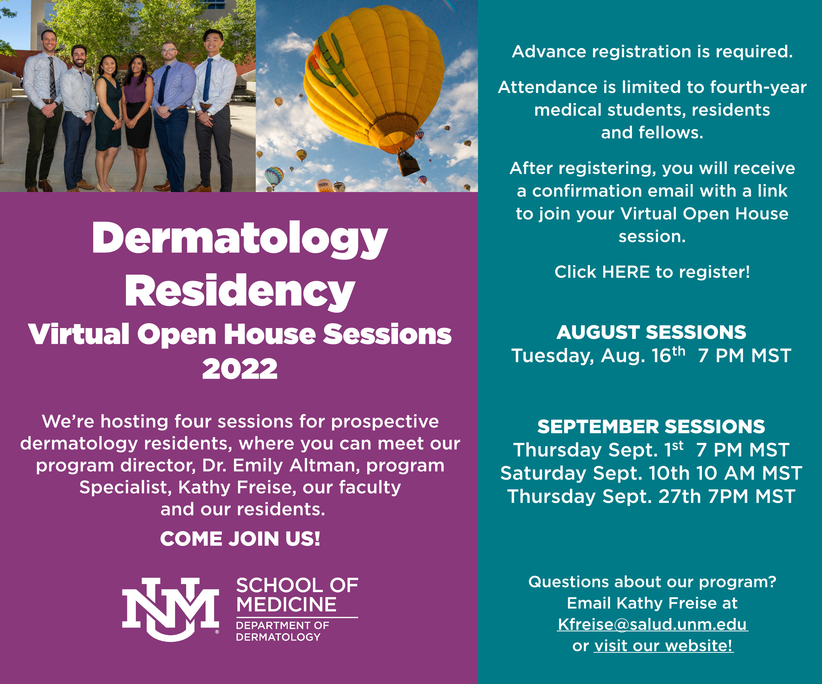 Virtual open house sessions flyer for 2022