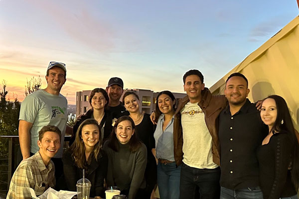Socializing outside of work at Tin Can Alley.