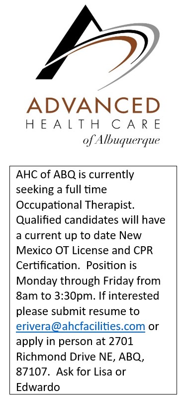 Occupational Therapy job ad for Advance Health Carevanced Health
