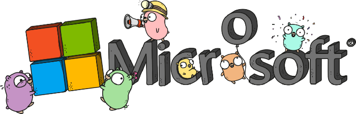 cartoon of gophers playing around a Microsoft logo
