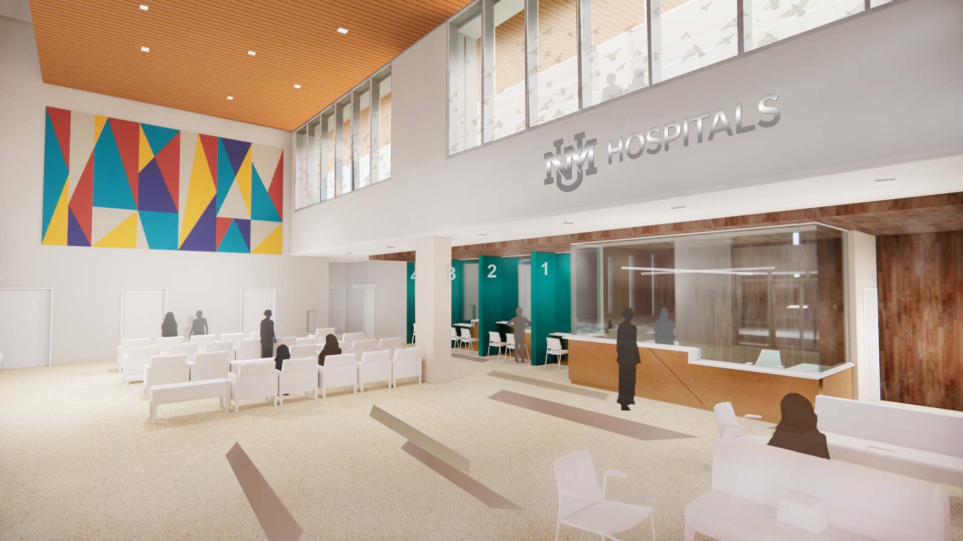 Concept art of UNM Hospital tower critical care lobby