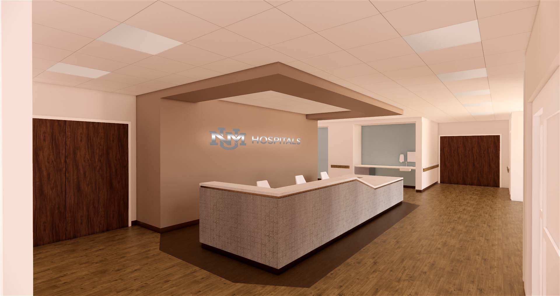 Concept art of UNM Hospital tower EMS reception desk