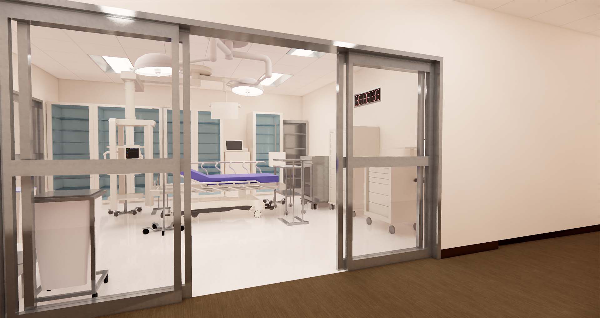 Concept art of UNM Hospital tower critical care trauma room