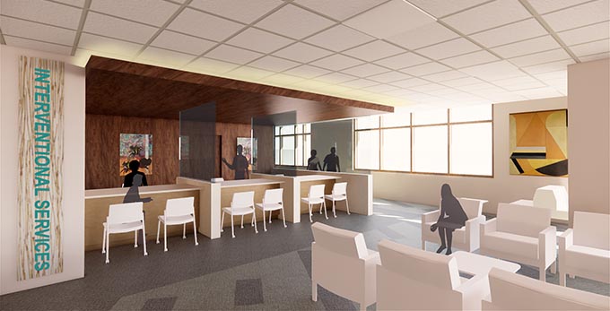 Rendering of the interventional platform reception area