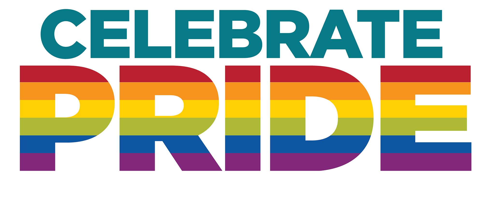 Gráfico UNM que diz "Celebrate Pride" com orgulho colorido como um arco-íris