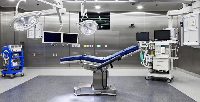 Operating room with stainless steel walls
