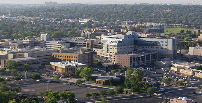 Vista aérea do campus da UNM HSC