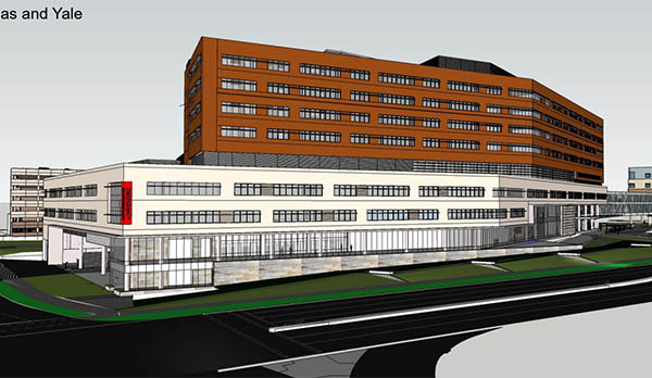 Concept art of the vertical expansion of UNM Hospital tower