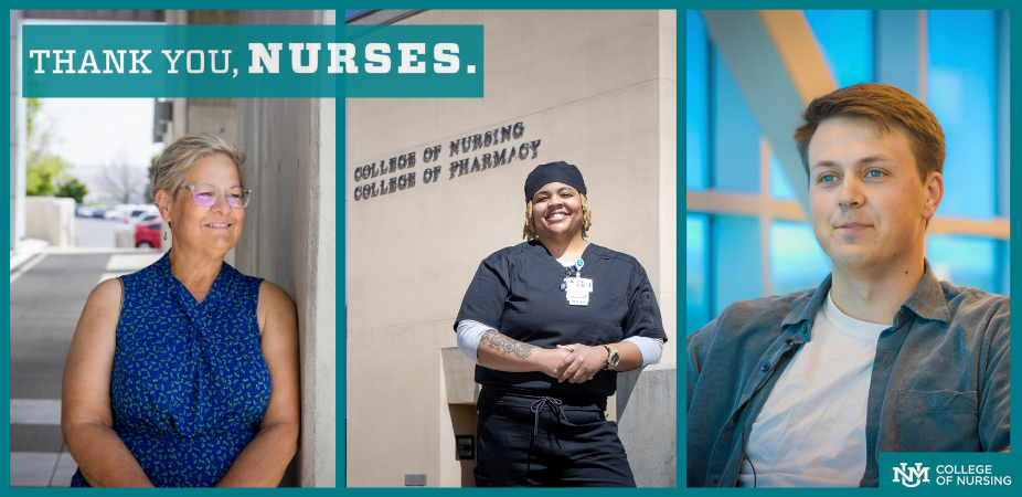 A 'Thank You' card for UNM nurses with Molly Faulkner, Sophia Sagert and Daniel Perdaems