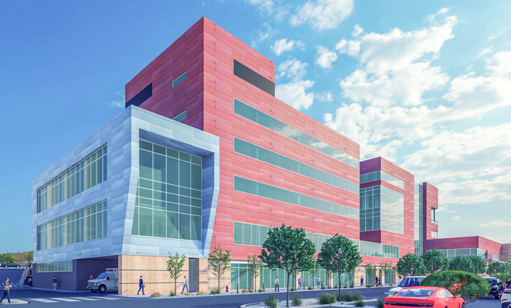 UNM がんセンターの建物拡張のレンダリング。