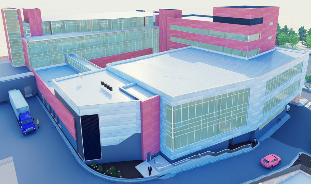 Darstellung der Gebäudeerweiterung des UNM Cancer Center.
